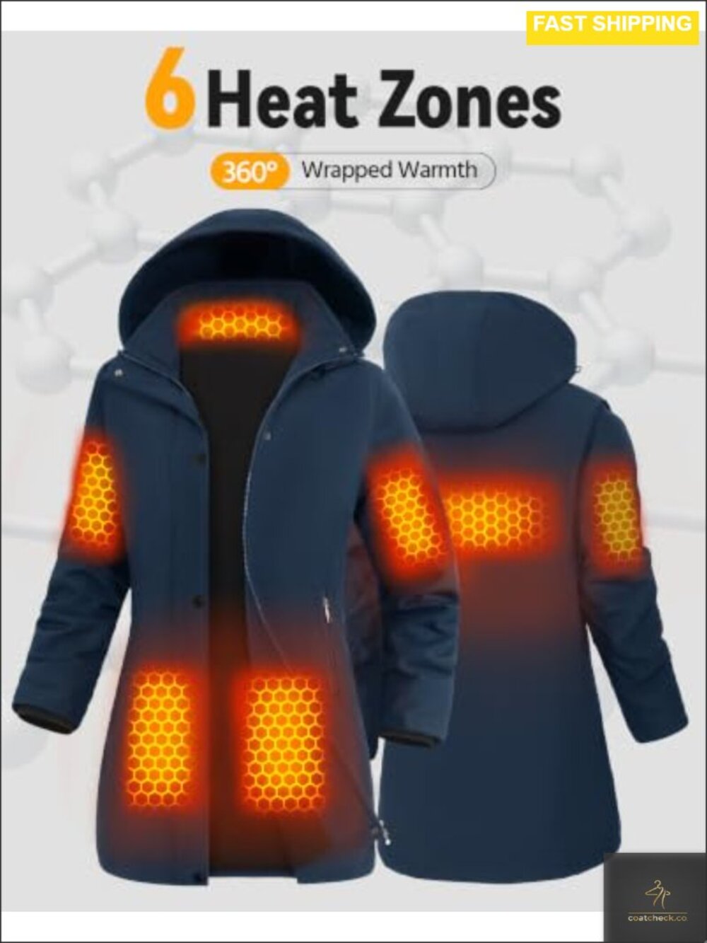 Graphene Heated Jacket 12V Fast Charge 18400mAh Windproof Water Repellent - Picture 3 of 6